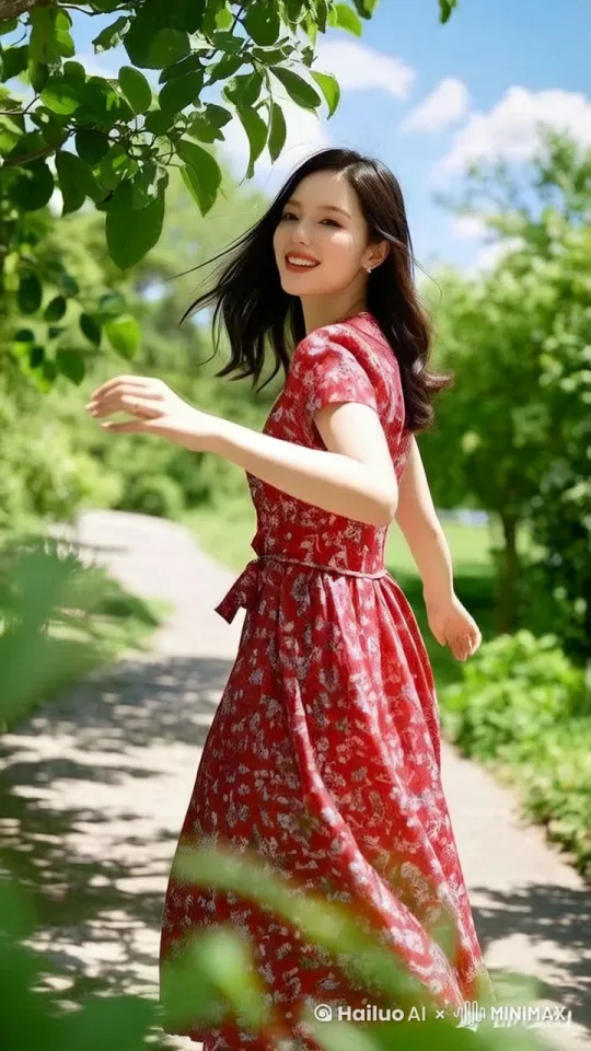 美女走在不路上，挥手回头跑过来 by Hailuo AI Video Generator