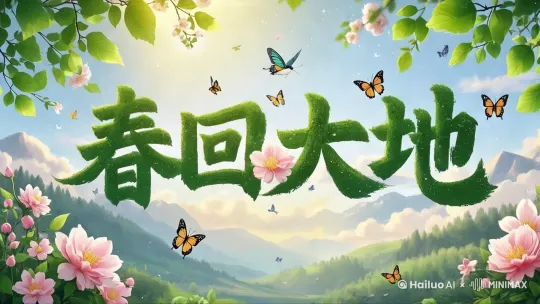 镜头推近，蝴蝶翩翩起舞，树叶和花微微摇动，阳光普照大地 by Hailuo AI Video Generator