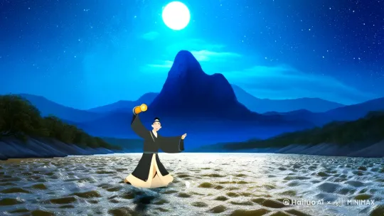 ‌‌黄河奔流  
李白醉舞 
 金樽泼酒 
 水墨粒子
 ‌‌三皇山月夜  
高堂明镜
  青丝化雪 
古风屏风 ‌‌
平乐观宴饮
 陈王挥袖
 钟鼓馔玉 
鎏金背景 by Hailuo AI Video Generator