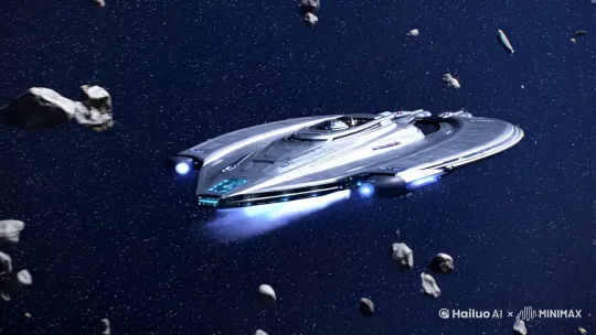 生成一段宇宙战舰穿越小行星带的视频 by Hailuo AI Video Generator