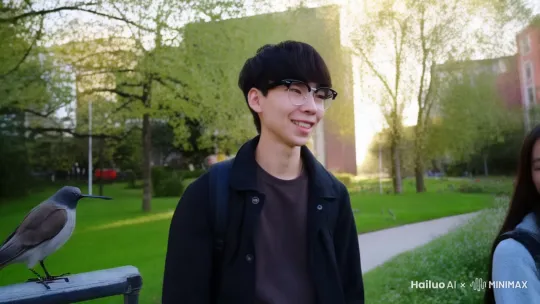 "sunny morning, campus path, lush greenery, birds singing, tranquil""sunny morning, campus path, lush greenery, birds singing, tranquil""side view, following couple, natural movement, interaction""side view, following couple, natural movement, interaction""walking away, camera pulling back, beautiful campus scenery, peaceful" by Hailuo AI Video Generator