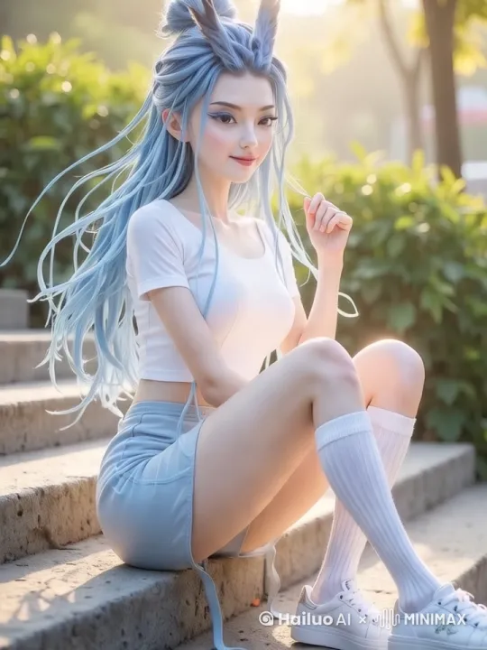 [左移,推进,右摇]眨眼，微笑，头发随风飘动 by Hailuo AI Video Generator