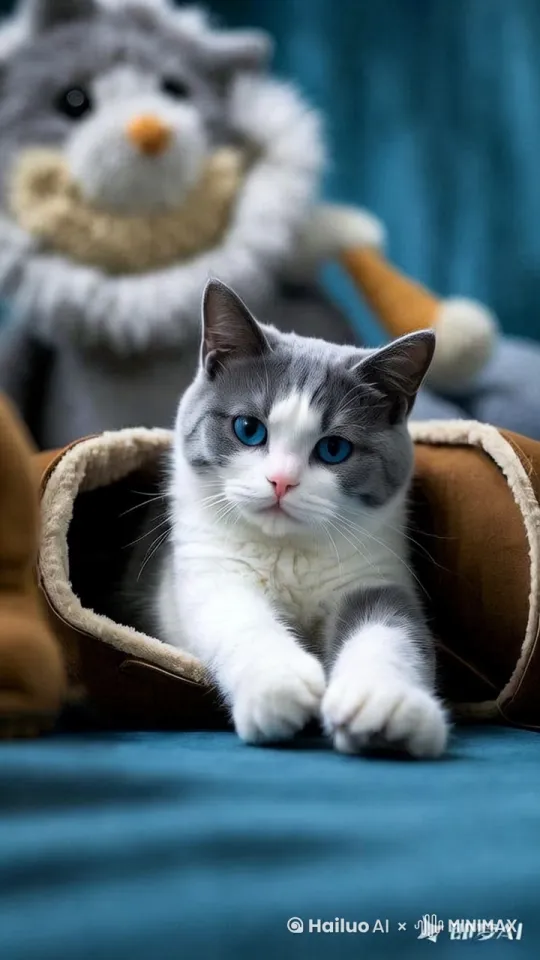 猫咪起身向前走，镜头左摇再拉近 by Hailuo AI Video Generator