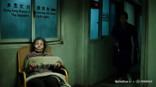 "地下室...那个男孩又哭了..."

301房的张婆婆蜷缩在窗边藤椅上，布满老年斑的双手死死抠着褪色扶手套。老人浑浊的眼球突然转向门口，布满血丝的眼白在昏暗房间里泛着诡异的光。

林夏握紧体温计的手微微发抖。入职青松养老院三天来，这位患有阿尔茨海默症的老人总在深夜重复这句话。她查过值班日志，所有护工记录里都写着：本院无地下室。

电子钟跳向凌晨两点十七分，金属器械碰撞声突然从走廊尽头传来。林夏望着空荡荡的护士站，鬼使神差地朝着声源移动。她的帆布鞋踩过第九块地砖时，脚下传来异样的空洞回响。

霉味混着铁锈味从地砖缝隙渗出。当林夏用发卡撬开松动的地砖时，陈年血迹正顺着地下室台阶蜿蜒成暗红色的溪流。

生锈的门轴发出垂死般的吱呀声。手机冷光照亮墙角堆积的儿童连体衣，褪色的卡通图案上沾着可疑的褐色污渍。最里侧的铁柜里，泛黄的证件照让林夏血液凝固——照片上的年轻女人分明是张婆婆，姓名栏却写着"周敏，2005年失踪"。

急促的脚步声从头顶传来，林夏慌忙关掉手机。护工主任王姐的声音混着钥匙串脆响穿透地窖："小林？你怎么在这？"

冷汗顺着脊椎滑进后腰时，林夏突然想起入职时王姐帮她整理衣柜的温柔模样。此刻那双布满茧子的手正握着一串锈蚀钥匙，最末端的银色钥匙上沾着新鲜泥土。

"这里从来没有什么地下室。"王姐的影子完全笼罩住发抖的新人，墙角的儿童袜突然无风自动，露出内侧绣着的"青松福利院"字样。 by Hailuo AI Video Generator