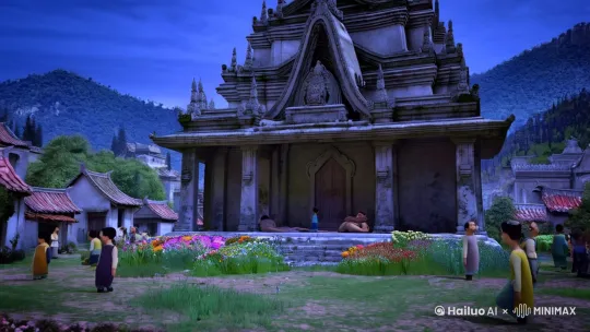 一个宁静的小山村，村民们过着简单而朴实的生活。村子的尽头有一座古老的庙宇，已经荒废多年。传说，这座庙宇里曾住着一位善良的和尚，他每天都会在庙前的空地上种花。然而，有一天，和尚突然消失了，村民们再也没有见过他。

多年后，一个年轻的旅行者路过这个村子，听说了这个传说。他对庙宇产生了浓厚的兴趣，决定去一探究竟。当他走进庙宇时，发现里面虽然破旧，但依然能感受到一种宁静的气息。

旅行者决定在庙宇里过夜。夜深人静时，他突然听到一阵轻柔的诵经声。他循声而去，发现声音来自庙宇的后院。那里有一片盛开的花海，月光洒在花瓣上，显得格外美丽。

在花海的中央，旅行者看到了一个模糊的身影，正是那位传说中的和尚。和尚微笑着对他说：“谢谢你来看我。我在这里守护着这片花海，等待着有缘人。”

旅行者感到无比震撼，他问和尚为何不离开。和尚回答说：“我曾发愿，要让这片土地永远充满生机。只要有人愿意倾听，我就会继续守护。”

旅行者明白了，和尚的守护是一种无私的爱。他向和尚鞠了一躬，承诺会将这个故事告诉更多的人。

第二天，旅行者离开了村子，但他心中充满了温暖和力量。他知道，和尚的守护不仅仅是为了这片花海，更是为了每一个愿意相信美好的人 by Hailuo AI Video Generator