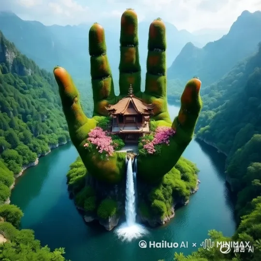 360度环绕角度，瀑布流动起来 by Hailuo AI Video Generator