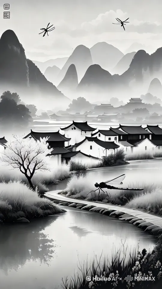 蜻蜓上下飞舞雾气缭绕，水面涟漪 by Hailuo AI Video Generator