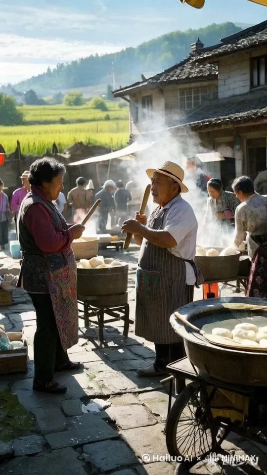镜头移动，动态跟随，展现一个史诗般的激烈打斗场面。两个人正在进行惊心动魄的中国功夫对决，身形矫健，步伐灵活，每一个动作都充满力量与技巧。一人率先发动攻击，以迅雷不及掩耳之势踢出一记凌厉的侧踢，另一人迅速后仰躲避，紧接着回击一套连贯的拳法，拳风呼啸。他们的招式刚柔并济，时而是刚猛的直拳，时而是柔美的转身回旋踢。身影交错之间，地面的尘土飞扬而起，镜头动态跟随，从不同角度展现他们激烈的交锋，周围的人拍手叫好。 by Hailuo AI Video Generator