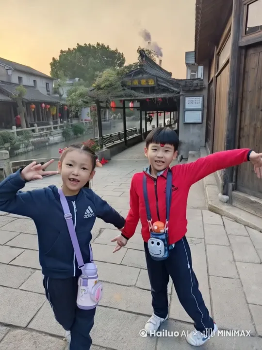 Π图片中的俩个小孩手拉手一起走 by Hailuo AI Video Generator