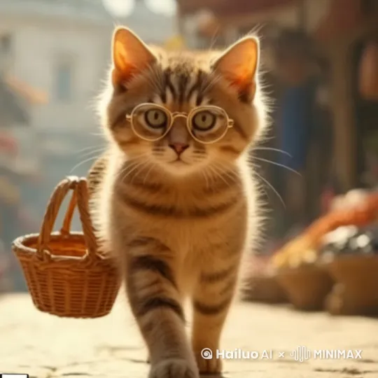 猫咪，买完菜后跟一只二哈打架 by Hailuo AI Video Generator