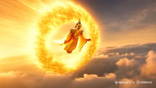 太上老君驾云从天而降，金光闪闪 by Hailuo AI Video Generator
