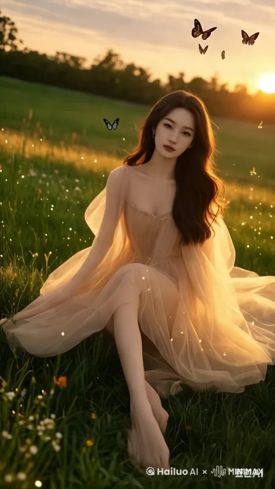 美女在沙滩上走路看海，镜头距离拉近，立体感 by Hailuo AI Video Generator