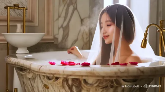 一位美女正在洗澡，非常性感，身材很匀称，薄纱遮体，可以展示出曼妙身姿 by Hailuo AI Video Generator