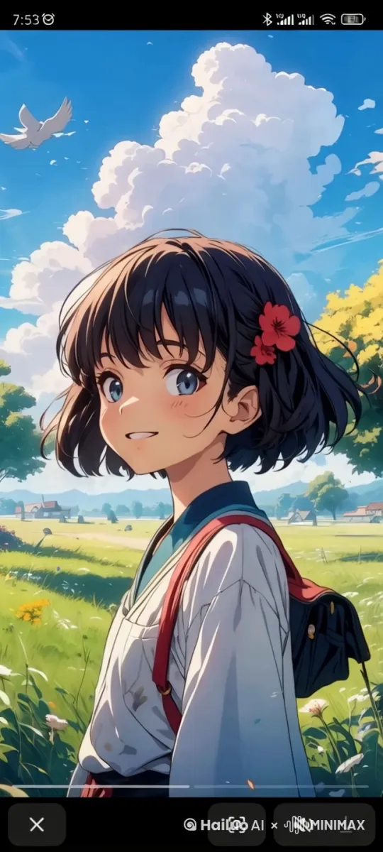 小女孩开心地转过身，向前跑去 by Hailuo AI Video Generator