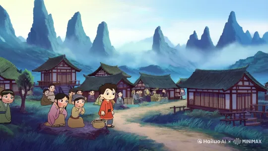 山神的礼物
 
很久很久以前，有一个宁静祥和的小山村，村子被巍峨的群山环绕。村里有个叫小虎的孩子，生性善良勇敢，对大山充满好奇。
 
有一年，村子遭遇大旱，庄稼颗粒无收，村民们陷入绝望。小虎看着大家愁苦的面容，决定冒险进入深山，寻找水源拯救村子。
 
他沿着崎岖的山路前行，一路上荆棘丛生，蚊虫叮咬，但小虎没有退缩。不知走了多久，他来到一个幽深的山谷。山谷中弥漫着神秘的雾气，寂静得让人害怕。突然，一只受伤的小鹿从草丛中窜出，倒在了小虎脚下。小虎心疼地蹲下身子，为小鹿包扎伤口。
 
就在这时，一阵山风吹过，雾气渐渐散去，一位白发苍苍却精神矍铄的老人出现在小虎面前。老人告诉小虎，他就是守护这片大山的山神，被小虎的善良和勇气所打动。山神一挥手，山谷中涌出了清澈的泉水，泉水顺着山势流向了村子。
 
小虎满心欢喜，正要向山神道谢，山神却递给他一颗闪闪发光的种子，说：“这颗种子种在村子里，能保你们风调雨顺，年年丰收。”说完，山神便消失了。
 
小虎带着种子和泉水回到村子，村民们欢呼雀跃。他们把种子种在村子的中央，不久之后，种子生根发芽，长成了一棵参天大树。这棵树的枝叶茂密，每到干旱时，便会落下甘霖；每到洪涝时，又能阻挡洪水。从此，村子再也没有遭受过灾害，过上了富足安宁的生活，而小虎和山神的故事，也在村子里代代相传 。 by Hailuo AI Video Generator