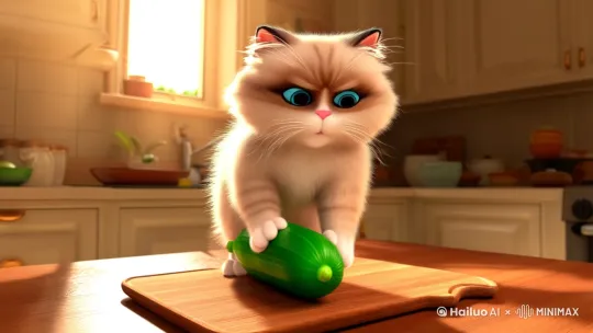 一只小猫在切菜。 by Hailuo AI Video Generator