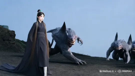 镜头从远景快速拉近，画面中出现三个形态狰狞的妖怪，它们张牙舞爪，正朝着侠女逼近。女侠扔出金环精准无误地击打在三个妖怪身上，瞬间，金环爆发出强烈的金色光芒，光芒笼罩住妖怪。镜头快速推近，聚焦在妖怪身上，只见它们痛苦挣扎，身体逐渐虚化，化作黑色烟雾，袅袅升腾，最终消散在空气中。整个过程细节丰富，画面呈现出高分辨率，真实还原每个瞬间，风格极具视觉冲击力。 by Hailuo AI Video Generator