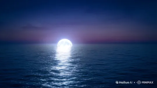 海上生明月形成玄幻动漫效果，类似于《遮天》小说人物里的技能 by Hailuo AI Video Generator