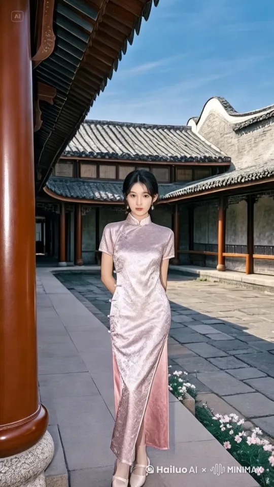 镜头移动，动态跟随，少女转身用中国轻功抓着墙面向上快速攀爬，手脚并用，爬上屋顶，飞檐走壁，跑向远方，动作迅速流畅 by Hailuo AI Video Generator