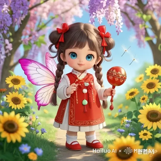 小女孩在天空飘来飘去 by Hailuo AI Video Generator
