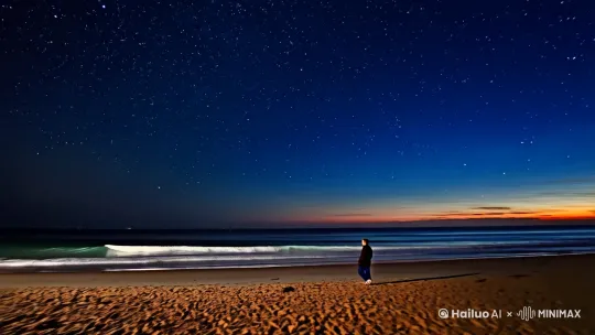 我漫步在海边，仰望夜空中满天繁星 by Hailuo AI Video Generator