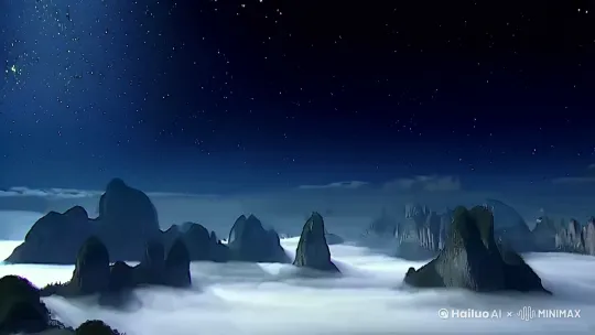画面：
夜幕降临，星河璀璨，镜头缓缓下移，展现青岚山脉的壮丽景色。山脉深处，云雾缭绕，隐约可见村庄的灯火。

旁白：
“在天启大陆的最东端，有一片与世隔绝的土地——青岚山脉。这里群山连绵，云雾缭绕，仿佛被时间遗忘。然而，今夜的天际，却注定不再平静。”[左移,推进,右摇] by Hailuo AI Video Generator