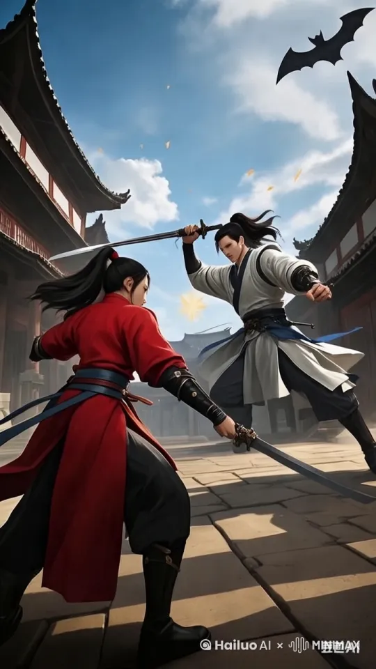 两人精彩打斗场面，丰富的动作及声光特效 by Hailuo AI Video Generator