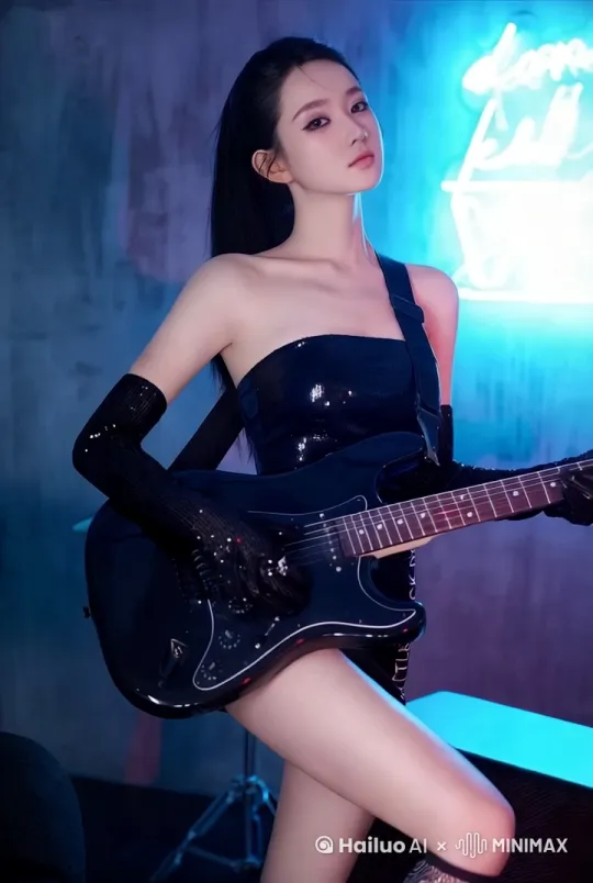 美女抱着吉他跳舞 by Hailuo AI Video Generator