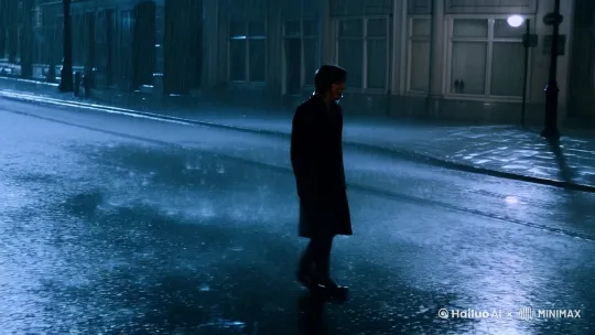 走在下雨的大街上，想起她说的“分手吧”，脸上分不清是雨水还是泪水，相爱的人很难走到最后吗？[右移,左摇,跟随] by Hailuo AI Video Generator