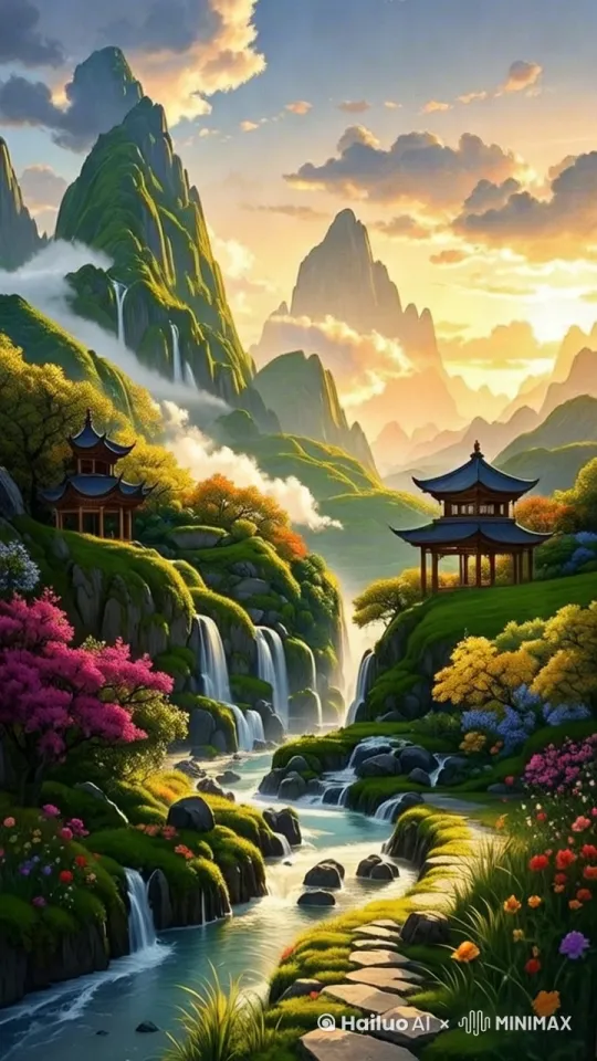 远到近的运镜。云彩飘动，山雾飘逸 by Hailuo AI Video Generator