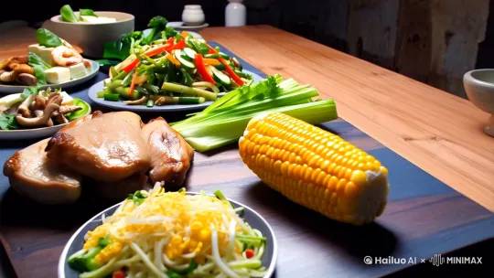 掉秤最快的食物是什么？青菜炒香菇鸡胸肉拌黄瓜水煮玉米棒，豆芽素炒西兰花炒蛋，芹菜炒虾仁，豆腐烧菠菜金针菇拌菠菜，冬瓜做汤，豆腐拌黄瓜调成最快的。 by Hailuo AI Video Generator