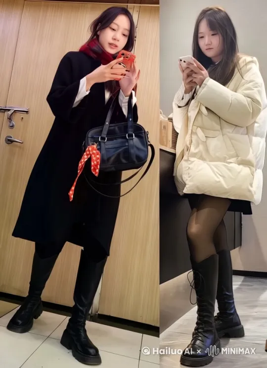 两个穿着长靴的女生kiss by Hailuo AI Video Generator