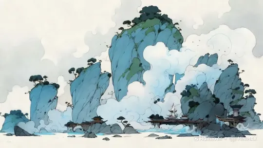 云雾飘动，山上草木飘动[推出,上升,下摇]--motion intensity 9 --motion_helix 5.6 by Hailuo AI Video Generator