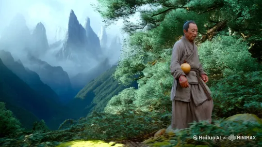 樵夫阿青背着竹篓往深山里走，露水打湿了粗布衣襟。前日老母咳血昏迷，赤脚郎中捋着山羊胡直摇头："除非有千年灵芝入药......"

忽然，荆棘丛里传出窸窣声。阿青拨开枝叶，见雪白的狐狸蜷在乱石间，后腿被兽夹咬得血肉模糊。他想起母亲常说的"狐仙传说"，解下腰间葫芦，将止血草嚼碎了敷在伤口上。

三更梆子响时，柴门被扣响。月光里站着白衣女子，乌发间别着朵紫灵芝，药香沁得满室生香。"公子善心，特来相报。"她将灵芝投入药罐，沸水竟泛起金芒。阿青瞥见女子耳后雪白的绒毛，心头突突直跳。

汤药入喉，母亲脸上的死灰顷刻褪去。五更鸡鸣时，老妇人竟能下床走动，满头白发里钻出乌亮的青丝。村口老槐树下，说书人把惊堂木拍得山响："那灵芝叶脉里淌着月光，分明是狐仙渡了百年修为......"

阿青依旧日日上山砍柴，只是总把干粮掰碎撒在林间。有夜归人说见过白影绕村而行，爪印落在雪地上，开出一串紫灵芝。 by Hailuo AI Video Generator