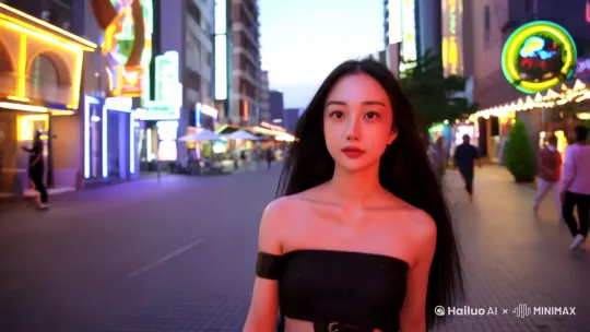 肤白貌美大长腿，抹胸上衣超短裙。 by Hailuo AI Video Generator