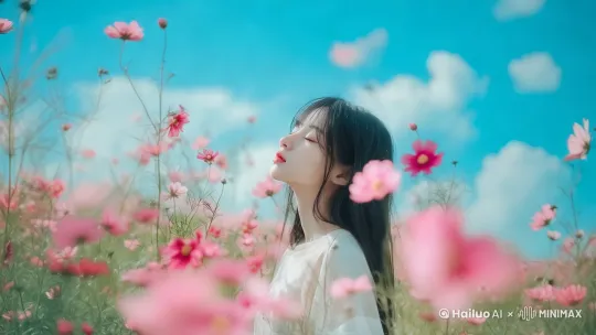 [左移,右摇,跟随]微风轻轻吹过，花朵摇晃 by Hailuo AI Video Generator