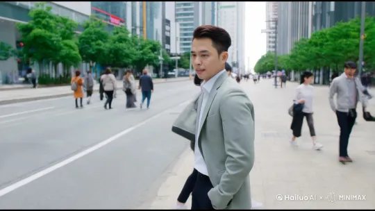 他走在上班的路上，发现路边长着一颗白菜，它很奇好奇的拿出了手机拍 by Hailuo AI Video Generator