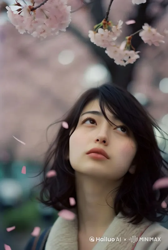 树枝轻轻摇曳，樱花飘落，拉远变焦推进 by Hailuo AI Video Generator