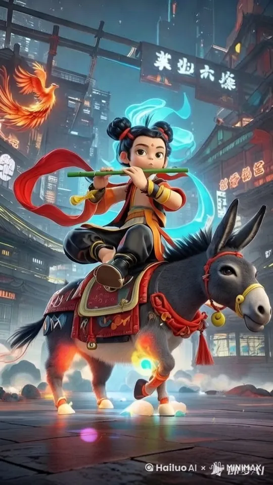 [右移,左摇,跟随]毛驴向前快速奔跑 by Hailuo AI Video Generator