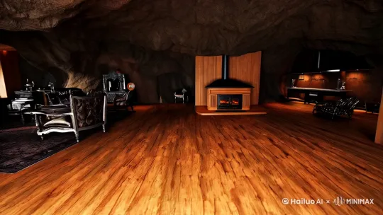 视频生成信息：: A high-quality photo, A home in
a
cave, Wooden flooring, Equipped with wood
burning stove, Rich furniture, Multi color
Winter landscape, Cabin punk, Wide view, Indoor
matching,
lighting, Ultra HD HDR, 16KResolution，照片逼
真，黑暗景色，暗黑色彩[右移,左摇,跟随] by Hailuo AI Video Generator