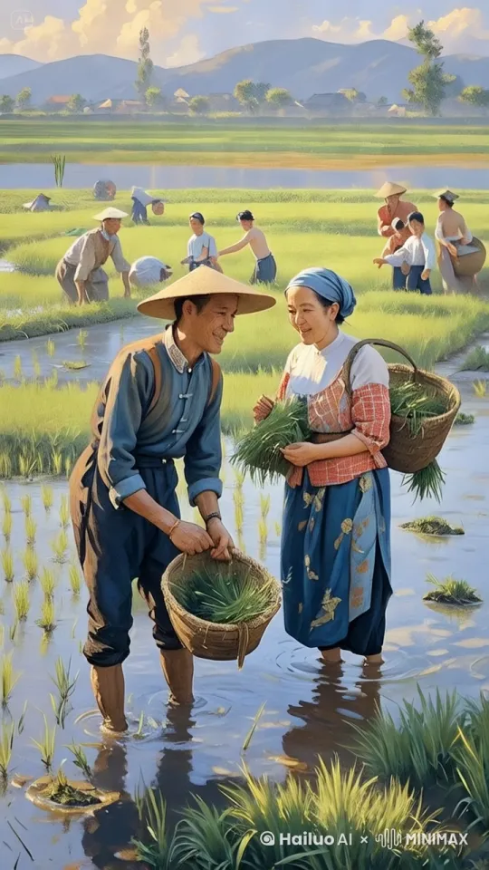 中年夫妻正在对话，突然水中窜出一条大鲸鱼，大家纷纷骑上摩托车快速逃离。 by Hailuo AI Video Generator