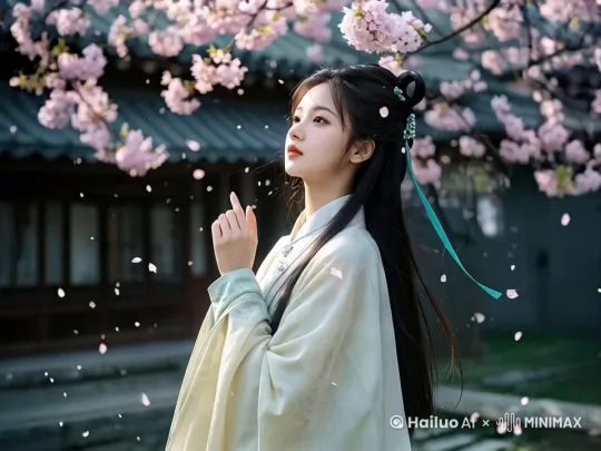[左移,右摇,跟随]赏花吟诗，微微一笑，回眸一笑 by Hailuo AI Video Generator