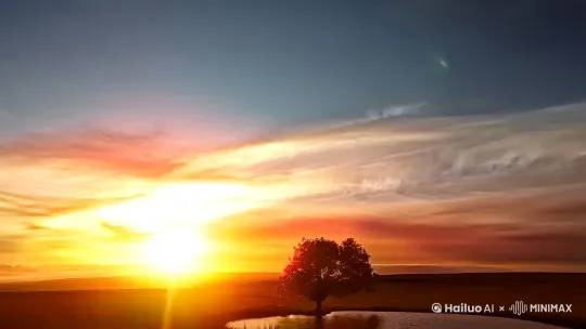 当第一缕阳光穿透夜的帷幕，万物苏醒，新的一天悄然开始。日出，不仅是自然界的壮丽奇观，更是心灵的启迪和希望的象征。 by Hailuo AI Video Generator