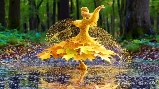 画面主体:由枫叶构成的跳舞人物
画面的中心是一位正在跳舞的人物,其身体由弯曲的枫叶巧妙构成。枫叶的形状和纹理为人物增添了自然的质感,仿佛是从森林中诞生的生命。人物的姿势优美而灵动,身体微微旋转,展现出一种自由与优雅的舞姿。这种独特的造型不仅体现了自然之美,还赋予了画面一种奇幻的氛围。
细节描绘:金色花粉与飘动的裙子
随着人物的旋转,金色的花粉颗粒在空中飘散,仿佛是舞蹈的伴奏。这些花粉颗粒在阳光的照射下闪烁着光芒,为画面增添了一份温暖与活力。人物的裙子由小叶子制成,随着舞蹈的节奏轻轻飘动,仿佛是自然的精灵在风中翩翩起舞。小叶子的轻盈与灵动,与人物的动作完美融合,展现出一种自然与生命力的和谐。
背景:雨后的森林与湿润的地面
画面的背景是一片雨后的森林。湿润的地面覆盖着一层薄薄的水洼,反射出微弱的光芒。这种湿润的环境为画面增添了一份清新与宁静,同时也与人物的舞蹈形成了鲜明的对比。水洼中的倒影仿佛是另一个世界,与现实中的舞蹈相互呼应,营造出一种梦幻般的氛围。
氛围:薄雾与色调的和谐对比
空气中弥漫着一层薄雾,为画面增添了一份朦胧感。这种薄雾不仅让画面更具层次感,还营造出一种神秘而宁静的氛围。在色调上,画面巧妙地运用了暖色调与冷色调的对比。枫叶的红色和金色花粉的暖色调,与湿润地面的冷色调形成了和谐的对比,使得画面更加丰富和生动。
整体风格:奇幻与写实的结合
这幅画面将奇幻与写实完美结合。人物由枫叶构成的造型充满了奇幻色彩,而雨后的森林、湿润的地面和薄雾的描绘则充满了写实感。这种结合不仅让画面充满了生命力和灵动感,还展现了自然与艺术的完美融合。 by Hailuo AI Video Generator