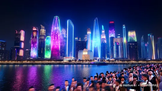 未来2075年的广州跨年夜 by Hailuo AI Video Generator