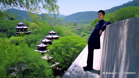 【寄柳公子、云公子、赵公子三首】

第一首【寄柳公子】
掩映楼阁绿参差，摇荡晴辉影离离。
谁人得似柳公子，终日潇洒倚长堤。

第二首【寄云公子】
志凌霄汉自得适，天生傲骨不曾低。
谁人得似云公子，乾坤万里任东西。

第三首【寄赵公子】
西装袖掩劳力士，别墅楼泊小飞机。
谁人得似赵公子，佳人在侧钱在衣。


请根据以上诗歌，生成古诗诗词视频 by Hailuo AI Video Generator