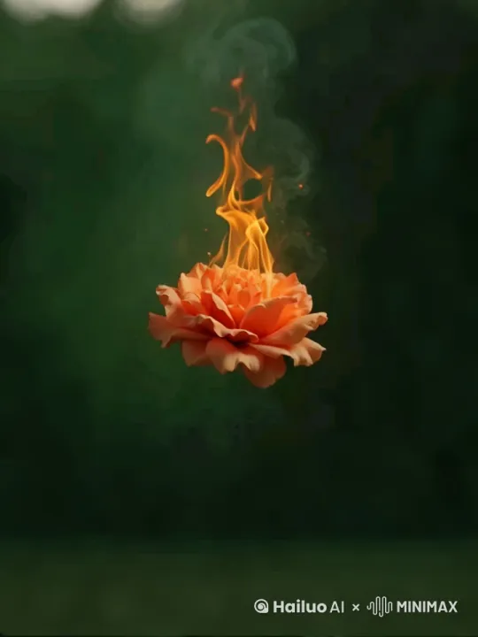[左移,右摇,跟随]火焰蔓延整到朵玫瑰花，直到玫瑰花消失 by Hailuo AI Video Generator