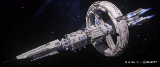 蓝色空间号飞船的环状发动机缓缓转动，加速驶向宇宙深处。 by Hailuo AI Video Generator