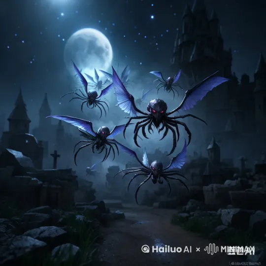 魔界飞兵向前飞行，两只飞向左侧，两只飞向右侧 by Hailuo AI Video Generator
