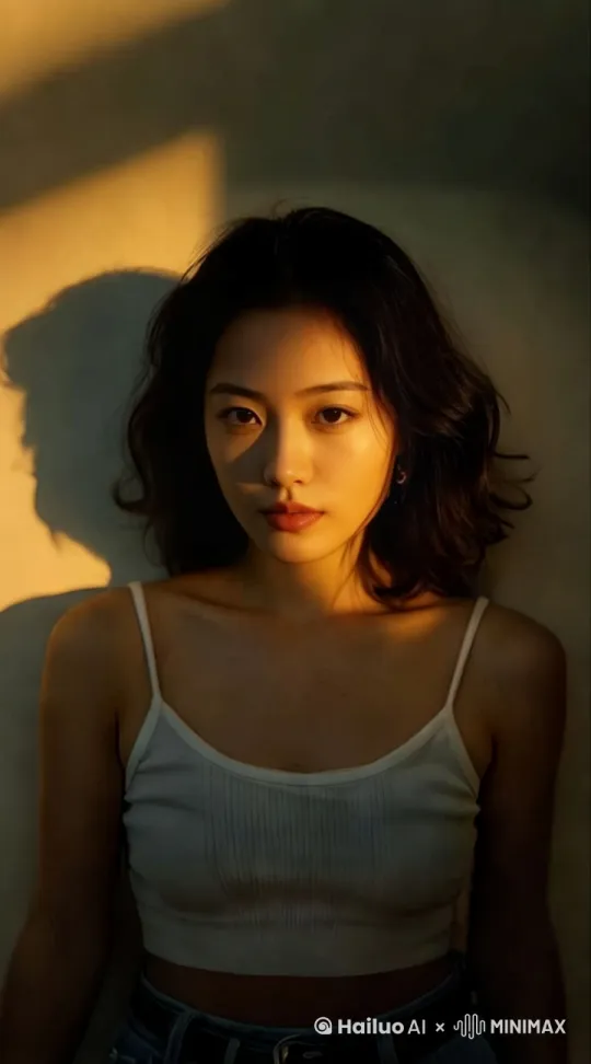 女孩靠着墙，眼睛看着镜头说话，她的嘴巴明显地一张一合，眼睛偶尔眨一下，她的身体随着说话微微起伏，动态呈现自然流畅，她的头发随风摆动，头发摆动，固定镜头 by Hailuo AI Video Generator